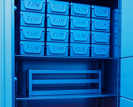 Labeled sample containers stored under secure conditions for pharma and research